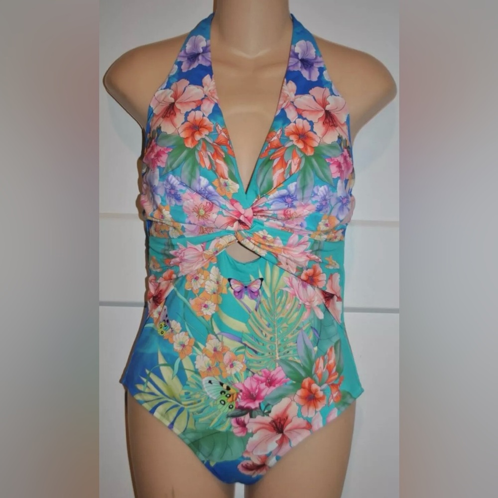 JOHNNY WAS Tie Dye Twist Keyhole One Piece Swimsuit XS $218 NWT